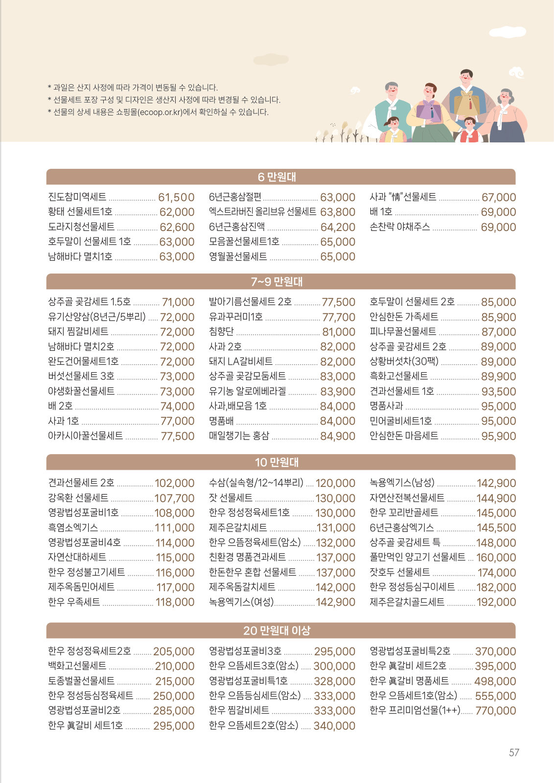 가공생활 선물세트 카탈로그 페이지