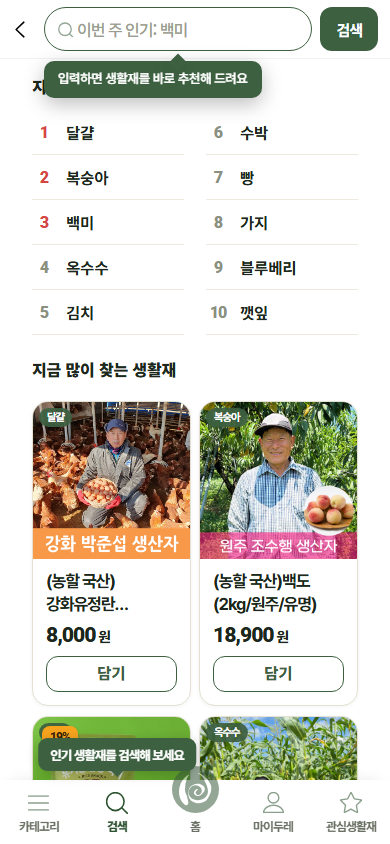검색 발견 · 인기 검색어 화면